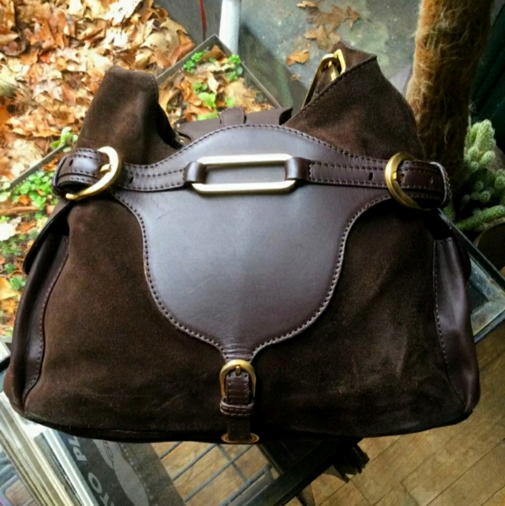 Jimmy Choo Dark Brown Suede and Leather Hobo with Gold Hardware